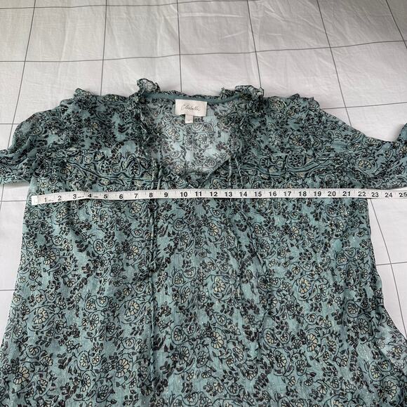 Cleobella Top Womens Small Green Loretta Iris Blue Peasant Boho Metallic Chiffon - Picture 8 of 9